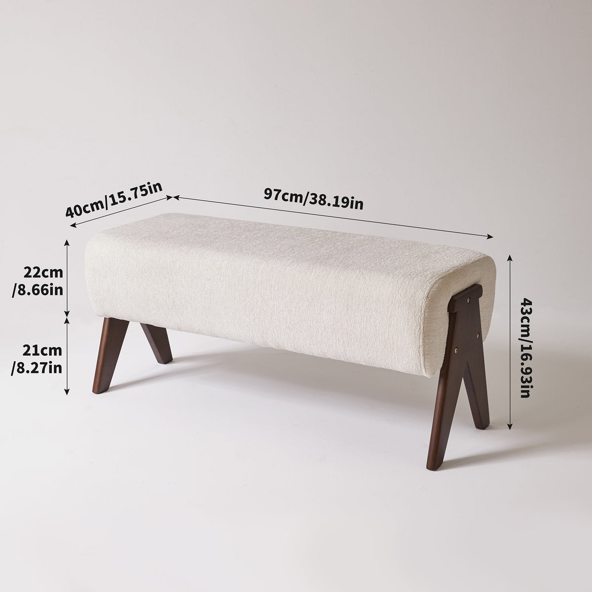 Modern Decorative Chenille Fabric Bench, Ergonomic Padded Entry Bench with Solid Wood Legs, Upholstered Ottoman Bench for Foyer Bedroom Living Space