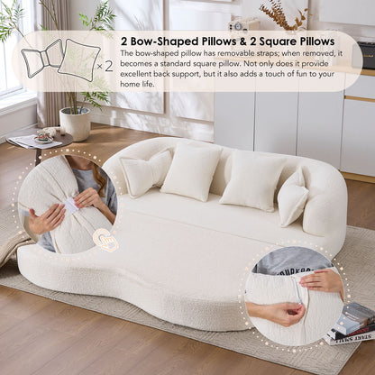 (Old Sku : W2231P392100) 2-in-1 Foldable Sofa Bed,70 Inch Folding Boneless Couch Convertible Compressed Sleeper Sofabed, 4 Pillows for Living Room Apartment, Milk White