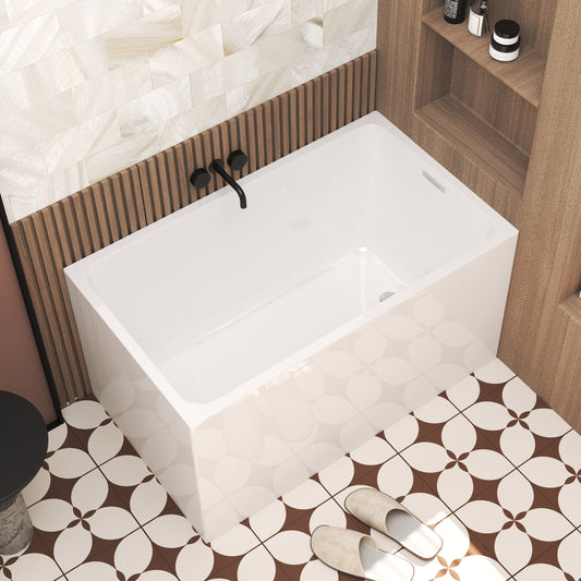 47' Acrylic Freestanding Bathtub ,Spacious rectangle Shape, Gloss White Finish, Chrome Overflow & Pop-Up Drain CUPC Certificate