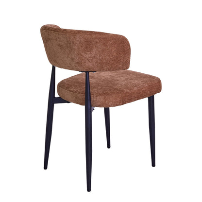 Four brown modern dining chairs, thick chenille soft cushion seats, ergonomic curved backrests, easy to assemble, easy to clean, suitable for use in family restaurants, cafes and small taverns.