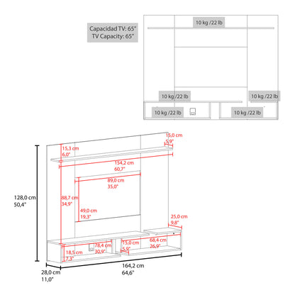 Colorado Wall Mounted TV Panel with Floating Media Console and Open Storage Shelves,Natural Oak