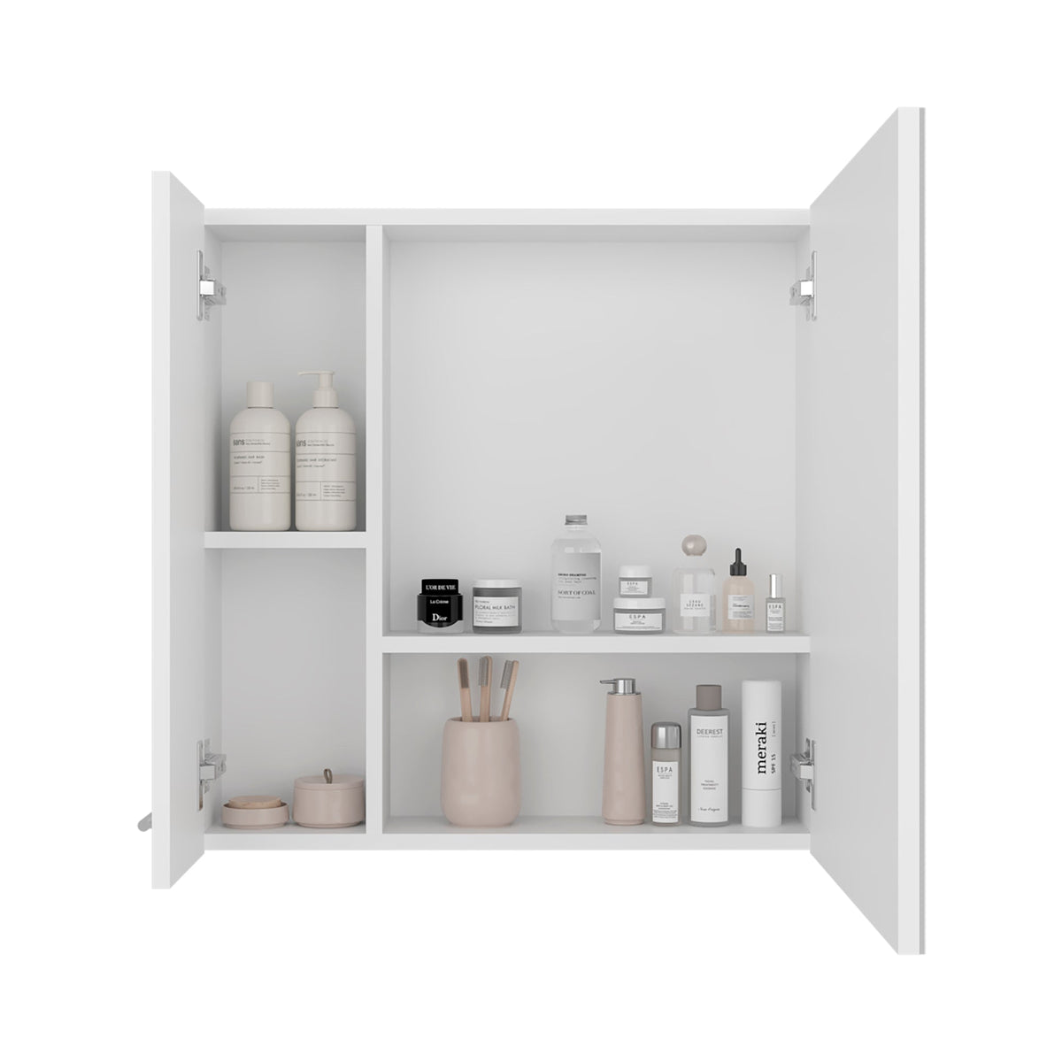 Avery Wall-Mounted Bathroom Storage Cabinet with Two Doors and Open Side Shelves – White