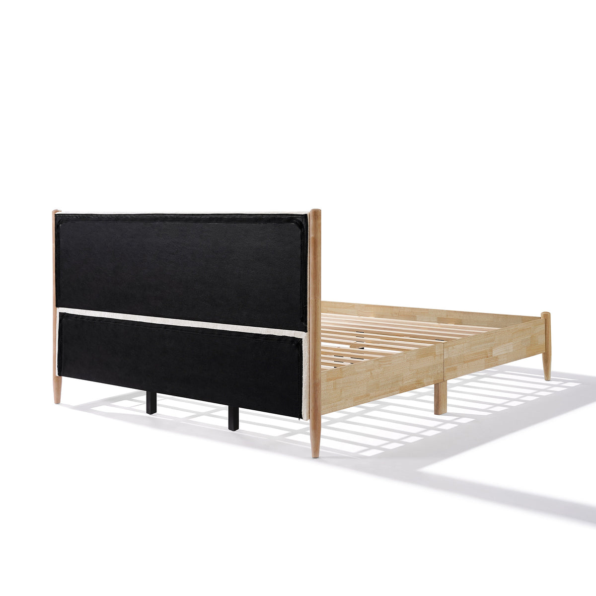 King Natural wood  Bed Frame with White Cozy Upholstered Headboard