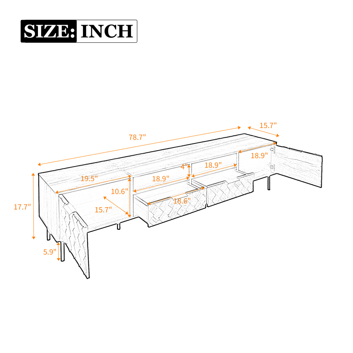 Modern 78 inch TV Stand for TVs up to 85 inches, Walnut Finish with Closed Storage, Soft-Closing Hinges, Iron Legs