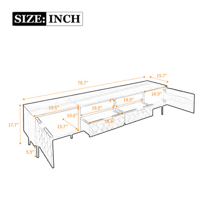 Modern 78 inch TV Stand for TVs up to 85 inches, Walnut Finish with Closed Storage, Soft-Closing Hinges, Iron Legs