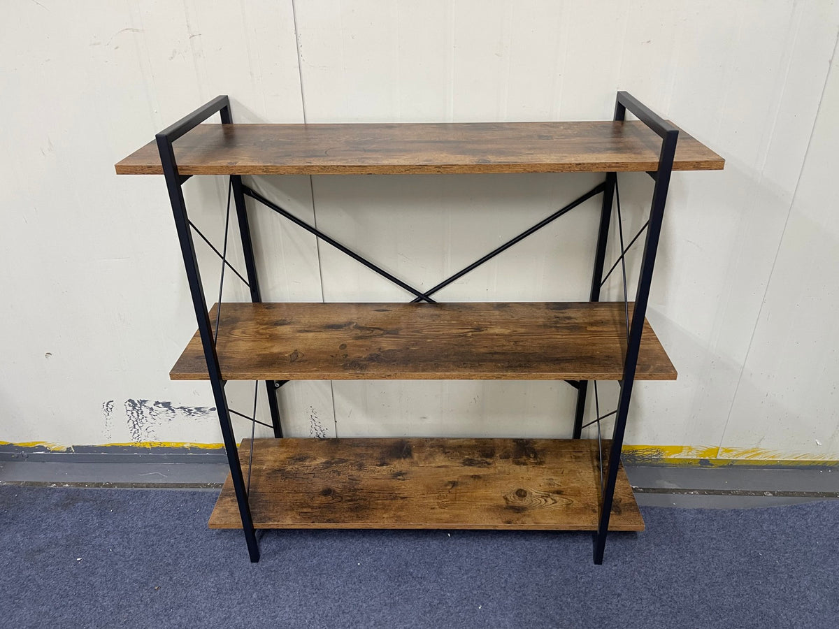 3-Tier Bookshelf, Horizontal Bookcase with Open Storage Shelves, Rustic Industrial Plant Stand, Wood & Metal Shelf for Living Room, Bedroom & Home Office (Rustic Brown)