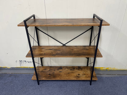 3-Tier Bookshelf, Horizontal Bookcase with Open Storage Shelves, Rustic Industrial Plant Stand, Wood & Metal Shelf for Living Room, Bedroom & Home Office (Rustic Brown)
