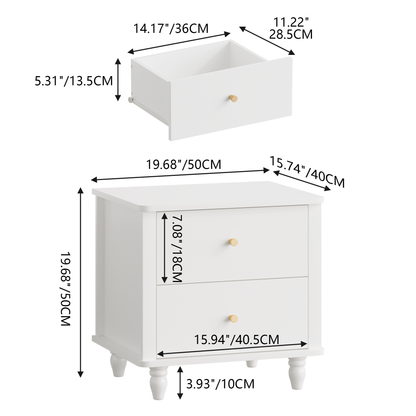 Modern 2-Drawer Nightstand, MDF Wooden Bedside Table with Round Knobs, Small Bedside Cabinet End Table for Bedroom, Living Room, Kids Room, White