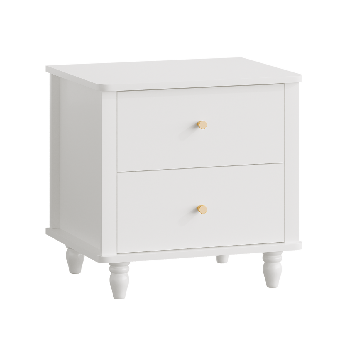 Modern 2-Drawer Nightstand, MDF Wooden Bedside Table with Round Knobs, Small Bedside Cabinet End Table for Bedroom, Living Room, Kids Room, White