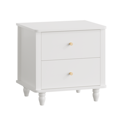 Modern 2-Drawer Nightstand, MDF Wooden Bedside Table with Round Knobs, Small Bedside Cabinet End Table for Bedroom, Living Room, Kids Room, White