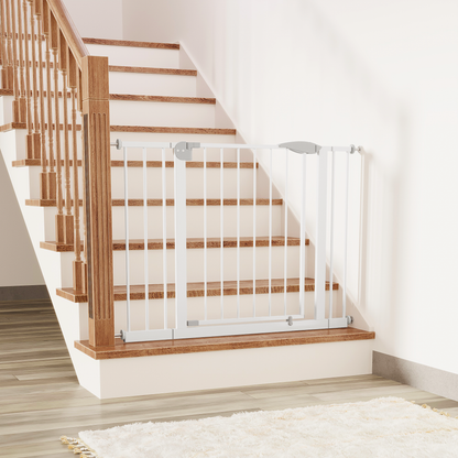 29.5-44.1" Wide Baby Gate for Stairs, Dog Gate Indoor for Doorways, No Drilling Pressure Mounted Pet Gates for Kids, Easy Walk Through Safety Gate, White