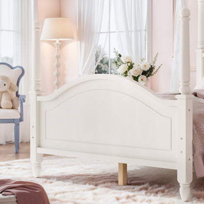 Full Size Crown Shaped Platform Bed, Four Poster Stylish Wooden Bed Frame, Elegant Curved Headboard Bed Frame For Bedroom,Beige