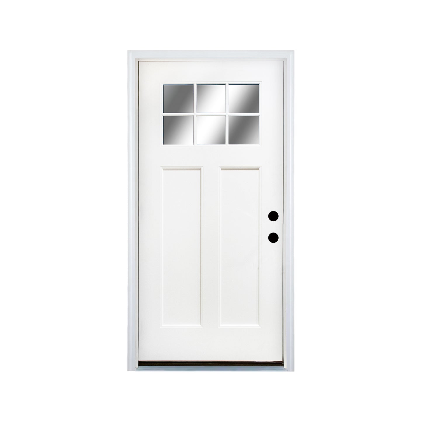 Fiberglass Entry Door, 36'' x 80' Door with Brickmould,4-9/16 Vinyl Frame,White Primed, Left Hand Inswing, Front Entry Knock-Down Door, 2-Panel Craftsman, 6-Lite Low-E Glass