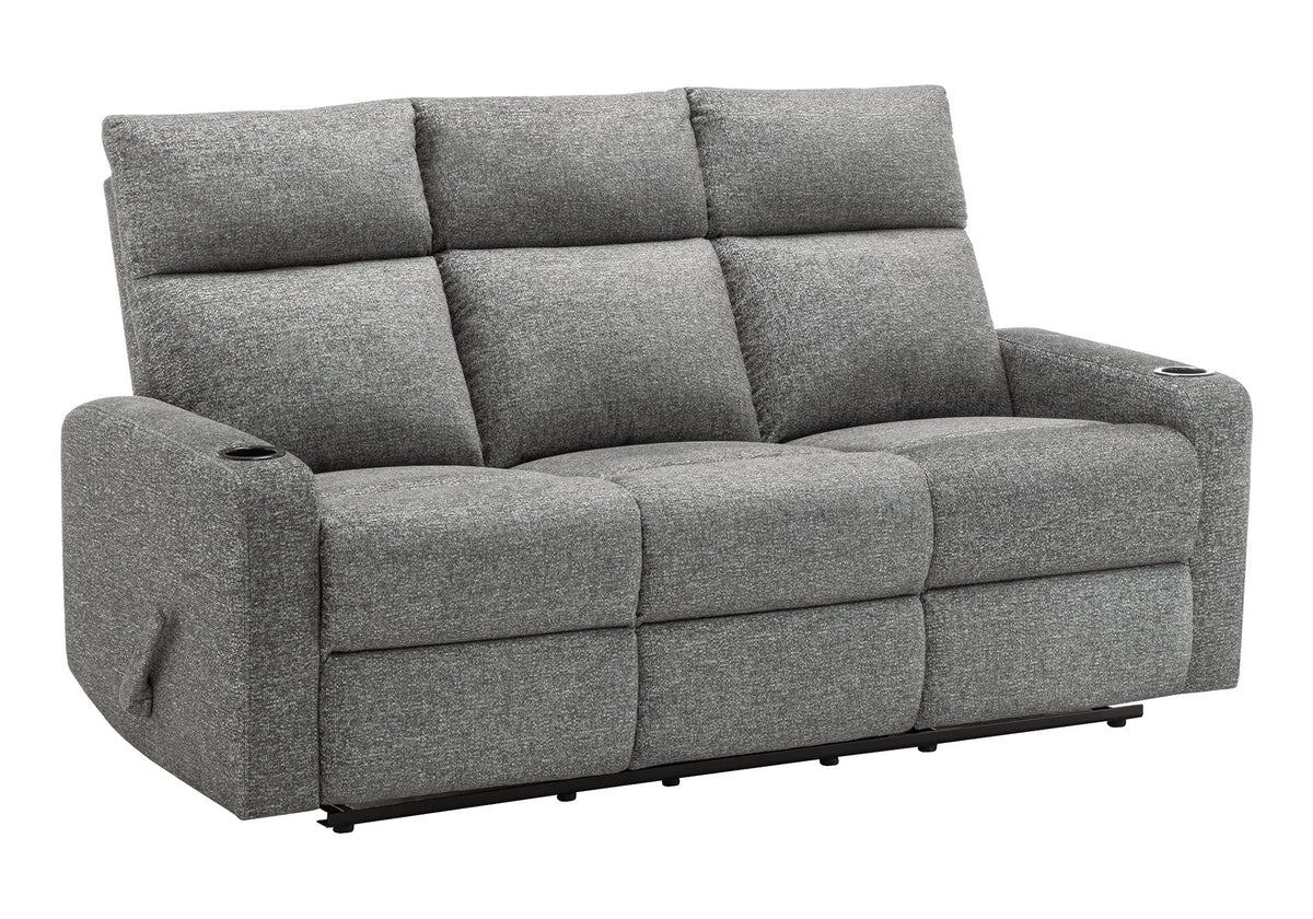Reclining Sofa, 70" Wide, 3 Seater, Manual Recliner, Dark Grey Fabric, Contemporary