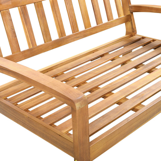 2-Piece Outdoor Teak Acacia Wood Conversation Set - Loveseat & Coffee Table with Beige Water-Resistant Cushions for Patio, Deck & Backyard
