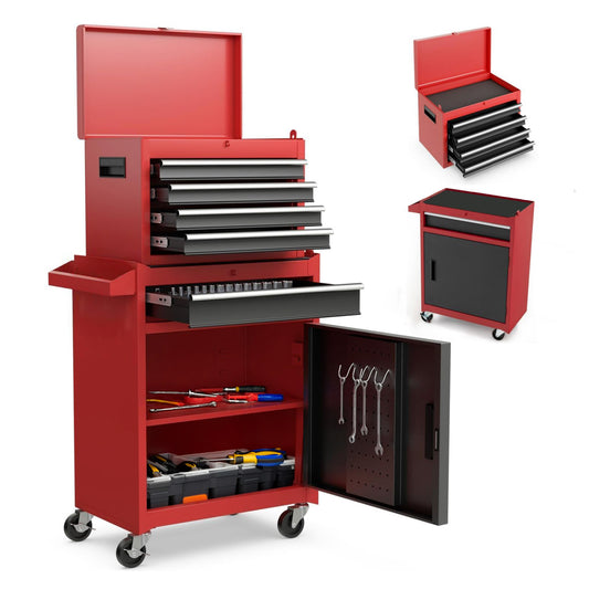 Tool Chest, 5-Drawer Rolling Tool Storage Cabinet with Detachable Top Tool Box, Liner, Universal Lockable Wheels, Adjustable Shelf – Model W2660P180050