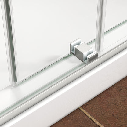 55"-60" W x 76" H Brushed Nickel Reversible Installation Double Bypass Sliding Shower Door Easy Installation Frameless Shower Door,5/16"(8MM) Tempered Glass With Nano Explosion-proof Film