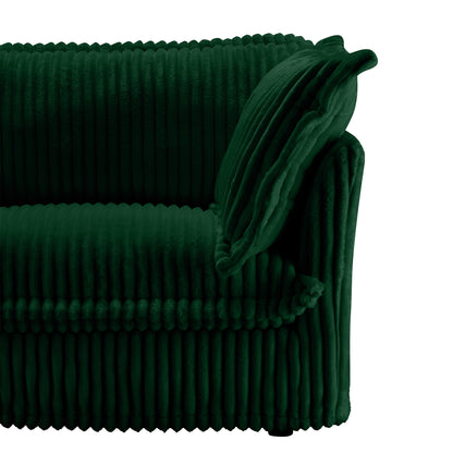 L-Shaped Slipcovered Sectional Sofa Couch, Comfy Deep Seat Cloud Couch with Convertible Ottoman & 2 Big Pillows, Modern Oversized 3 Seater Slipcovered Sofa Set for Living Room Office, Green Corduroy