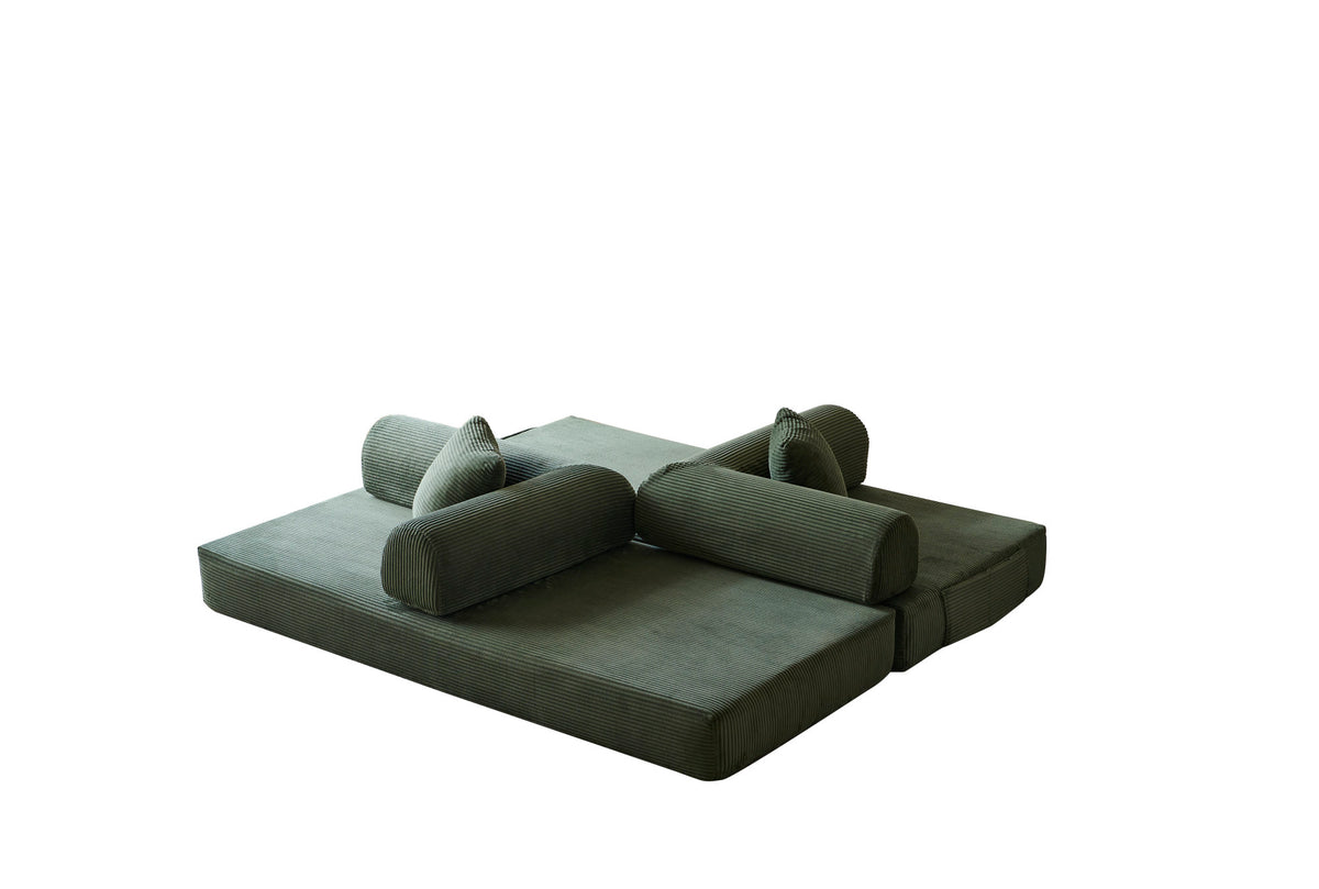 78.8' Compression Sofa,Convertible Floor Sofa Bed-with Pillow Back Support Armrest,Comfy Futon Couch Sleeper Bed,Loveseats Boneless Modular Sectional Sofa,Corduroy fabric,for Living Room,Bedroom,Green