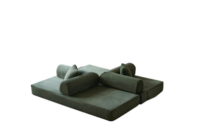 78.8' Compression Sofa,Convertible Floor Sofa Bed-with Pillow Back Support Armrest,Comfy Futon Couch Sleeper Bed,Loveseats Boneless Modular Sectional Sofa,Corduroy fabric,for Living Room,Bedroom,Green