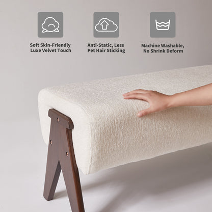 Modern Decorative Chenille Fabric Bench, Ergonomic Padded Entry Bench with Solid Wood Legs, Upholstered Ottoman Bench for Foyer Bedroom Living Space
