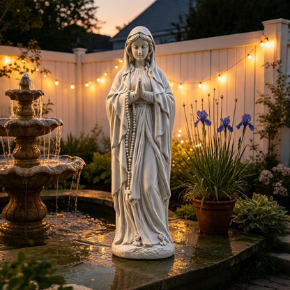 Virgin Mary Garden Statue 29.9 Inch, Weather-Resistant Magnesia Outdoor Sculpture, Religious Yard Decor for Patio Lawn Porch Memorial Garden