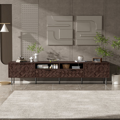 Modern 78 inch TV Stand for TVs up to 85 inches, Walnut Finish with Closed Storage, Soft-Closing Hinges, Iron Legs
