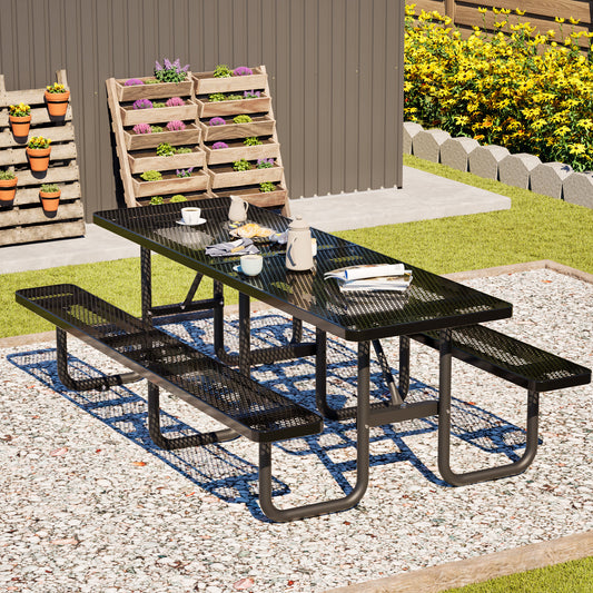 96"x96" Heavy Duty Metal Picnic Table for 10 Person, Outdoor Dining Table with Umbrella Hole, Galvanized Steel Rustproof Frame, 882LBS Capacity – Ideal for Garden, Patio, Picnic, Camping