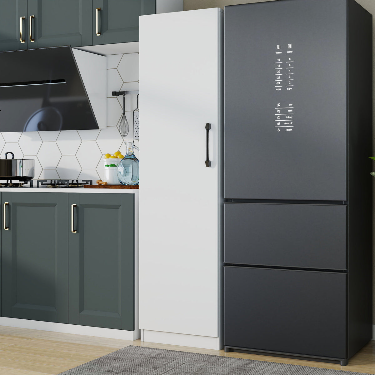 Tall Slim Pantry Storage Cabinet, Freestanding Single-Door Kitchen Cupboard with 6 Pull-Out Drawers, Narrow Food Storage Organizer for Kitchen, Dining Room