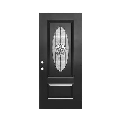 36"x80" Fiberglass Front Door with Right-Hand Inswing Exterior Door with Brickmould,Brushed Smooth skin with Oval Decorated glass for Home Entrance, Black Door slab only, no frame