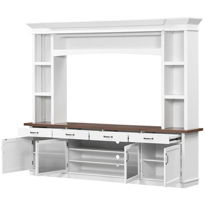 94.3' Extra Long Farmhouse TV Stand with 7-Color LED Lights, Adjustable Shelves & Storage Cabinets, Modern Entertainment Center Media Console for 65 Inch TVs for Living Room