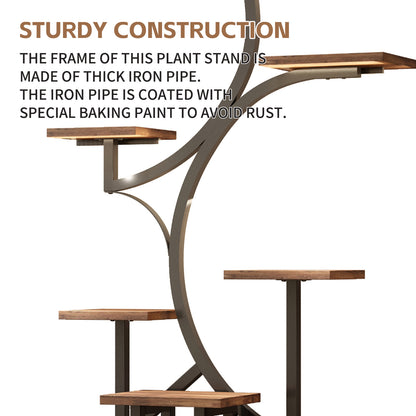 Plant Stand Indoor with Grow Lights - 62" Tall Plant Shelf, Lighted Corner Plant Stands for Indoor Growing, 8 Tiered Large Flower Holder - Walnut Color