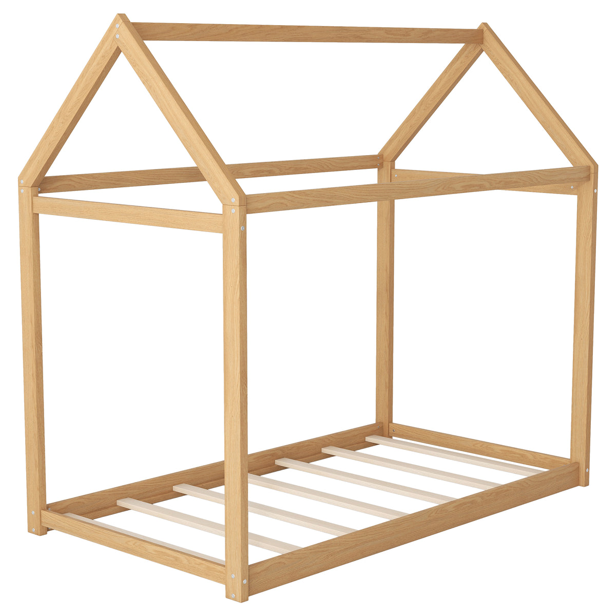 Twin Size Wooden House Bed, Wood Color