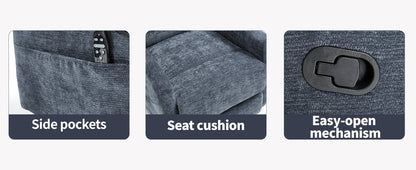 Heat Massage Manual Recliner Chair with Rocker and Swivel in Fabric, Blue – Model W3224P322248