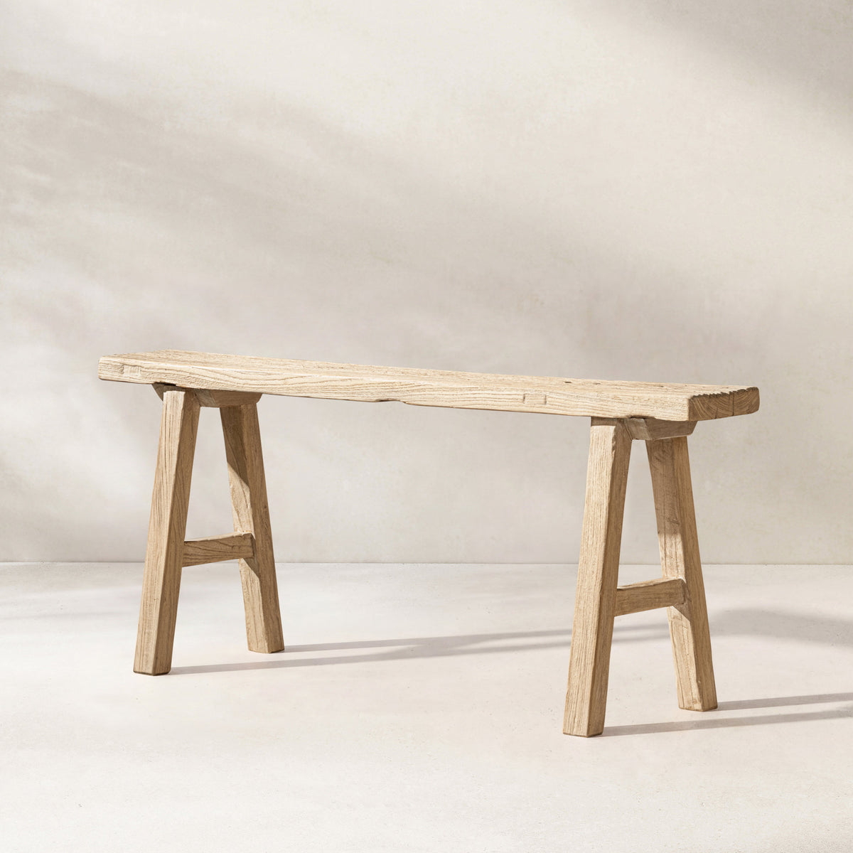 Linden 47" Solid Reclaimed Elm Wood Bench, Light Natural Brown