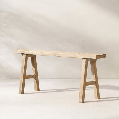 Linden 47" Solid Reclaimed Elm Wood Bench, Light Natural Brown