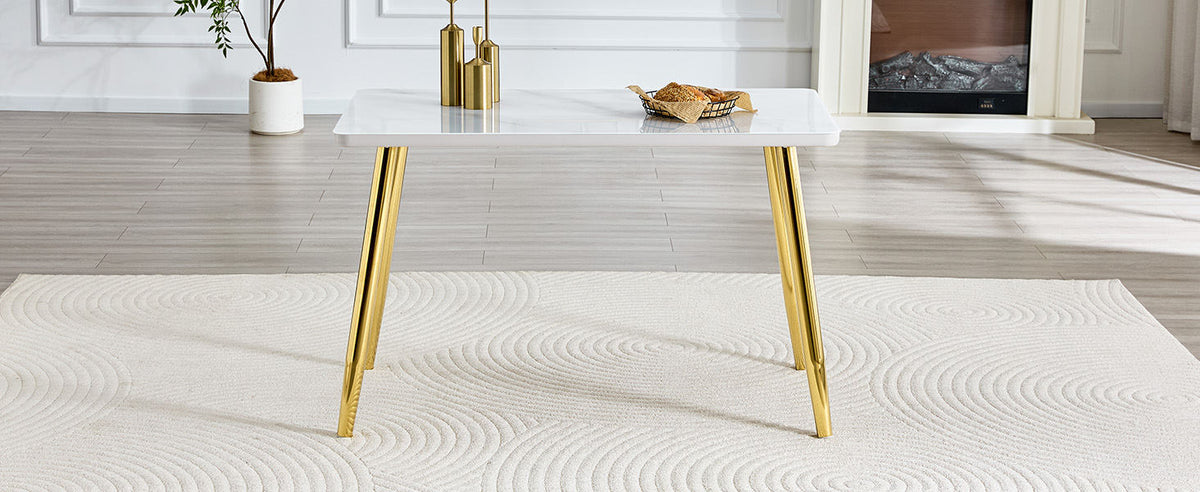 Modern minimalist rectangular dining table, suitable for 4-6 people. Tempered glass countertop+lower MDF board, imitation marble texture – Model W1151S04622