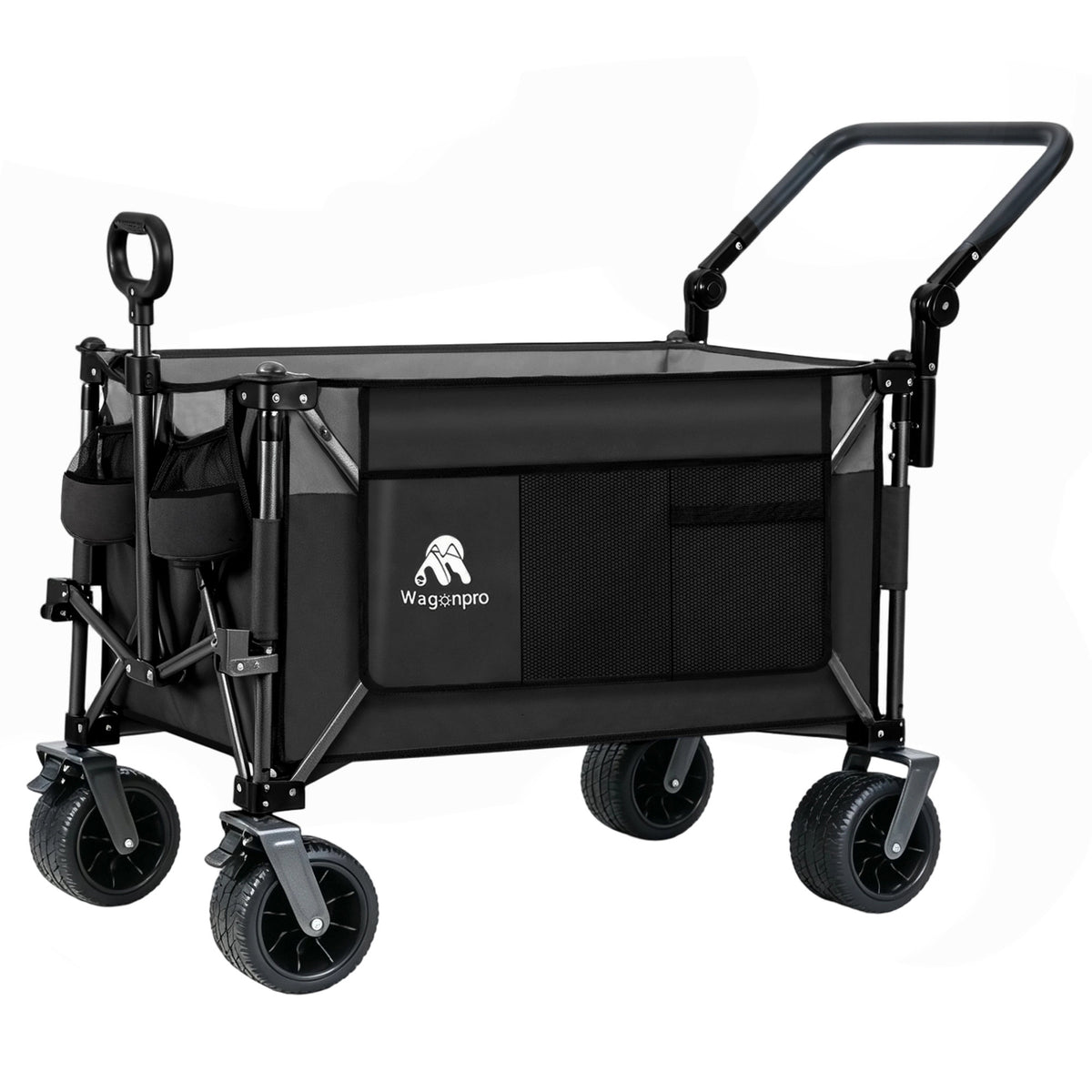 Multi-Functional Push-Pull Folding Wagon Cart with Rotating Handle & 360° All-Terrain Wheels – Heavy-Duty, Adjustable Design, Large Capacity for Transport, Groceries, and Outdoor Use,Black