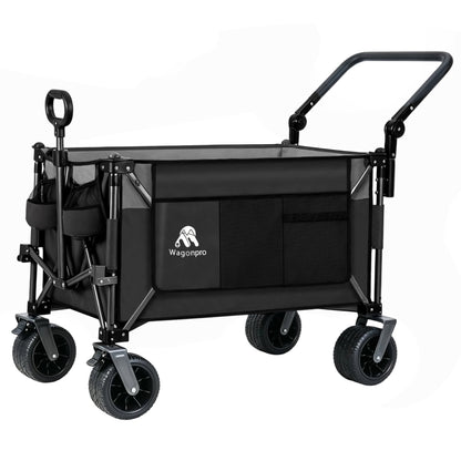 Multi-Functional Push-Pull Folding Wagon Cart with Rotating Handle & 360° All-Terrain Wheels – Heavy-Duty, Adjustable Design, Large Capacity for Transport, Groceries, and Outdoor Use,Black