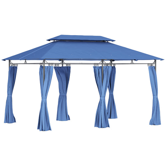 Outsunny 10" x 13" Patio Gazebo, Double Roof Outdoor Gazebo with Curtains and Metal Frame, Dark Blue