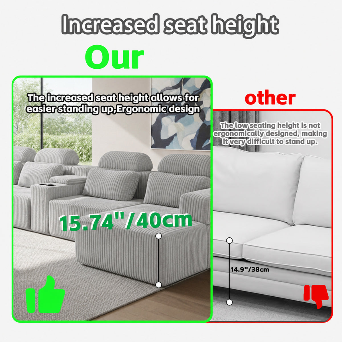 Modern  grey corduroy 6-seater U-shaped sofa with lounge chair and cup holder -145.7 inch oversized modular compression sofa, suitable for home theaters, luxury living spaces, tool free assembly