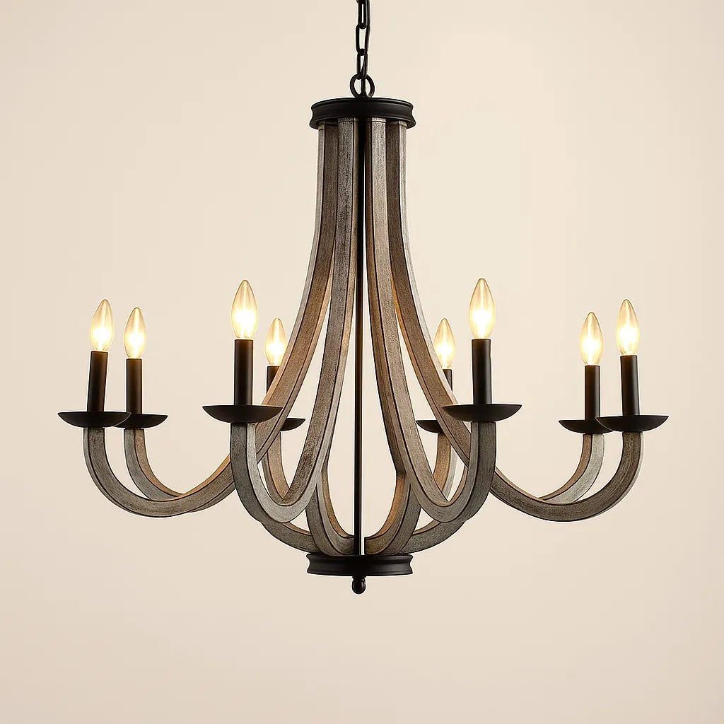 35.04' W 8-Light Matte Black and Withered Vine Metal Chandelier, E12 (Bulb NOT included),