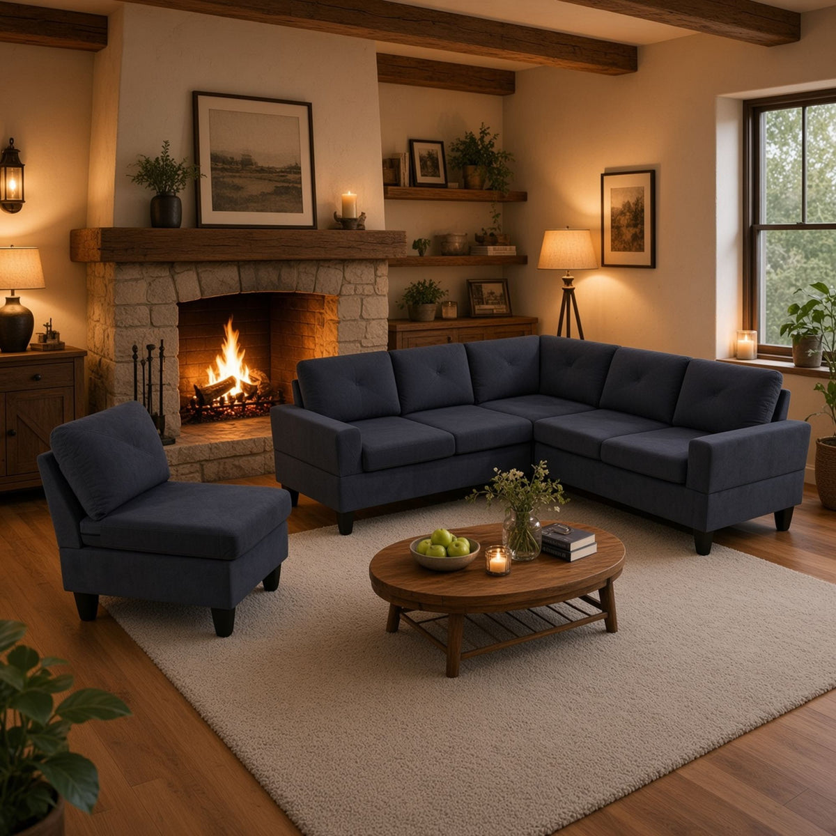 95.5 x 75 Inches Width Dark Grey Modular L-Shaped Sectional Sofa 6-Seater 4-Piece Massa Flannel Fabric Couch with Chaise
