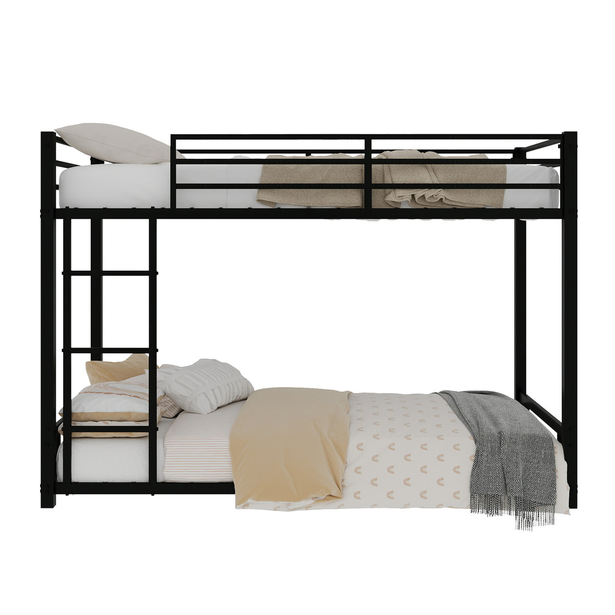 Metal Twin over Twin Bunk Bed/ Heavy-duty Sturdy Metal/ Noise Reduced/ Safety Guardrail,Black