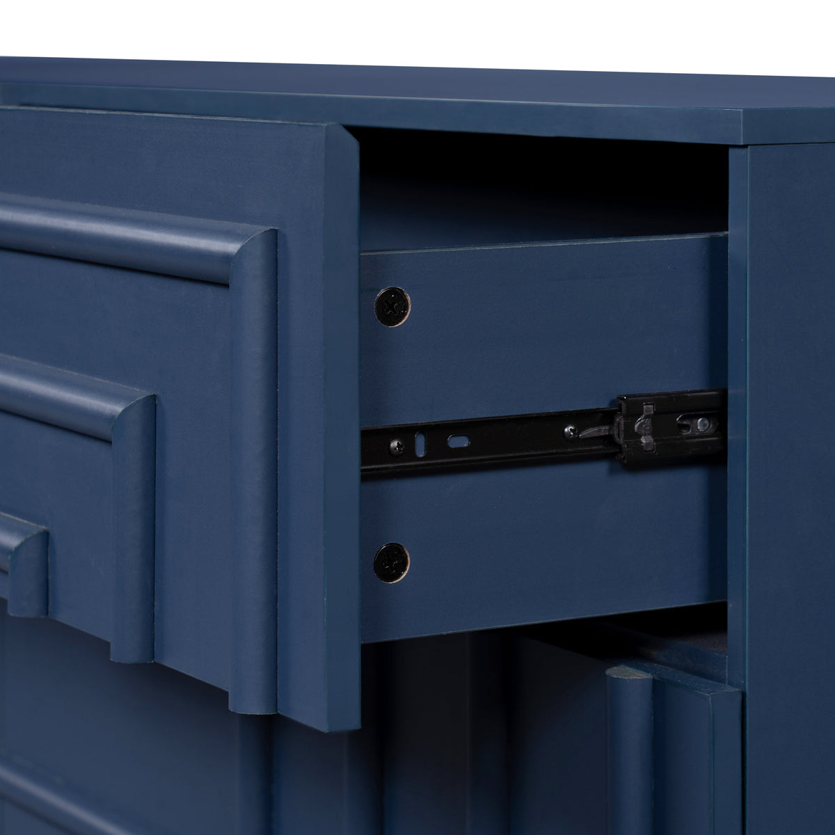Mid Century 6-Drawer Dresser for Bedroom, 57.2" Wide Modern Push-to-Open Chest of Drawers, TV Stand for Living Room, Thickened Base,Vanity Desk, Drawers Organizer Furniture, Hallway,Deep Sea Blue