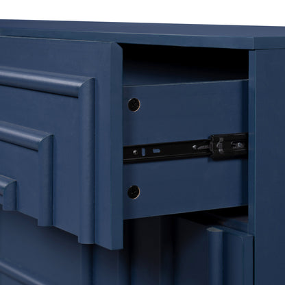 Mid Century 6-Drawer Dresser for Bedroom, 57.2" Wide Modern Push-to-Open Chest of Drawers, TV Stand for Living Room, Thickened Base,Vanity Desk, Drawers Organizer Furniture, Hallway,Deep Sea Blue