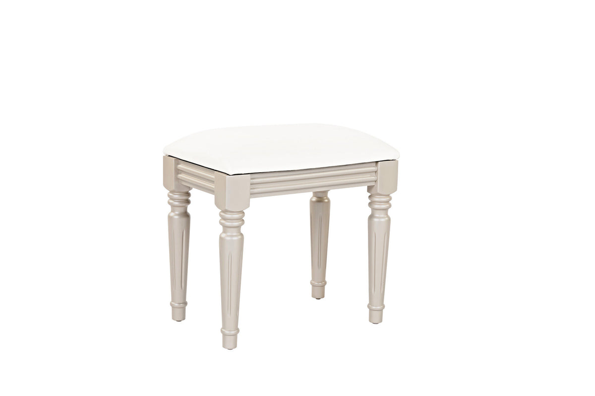 Luxury Vanity Desk with Round Mirror,Height-Adjustable, Stylish Dressing Table Set, 4 Drawers & Stool, Champagne