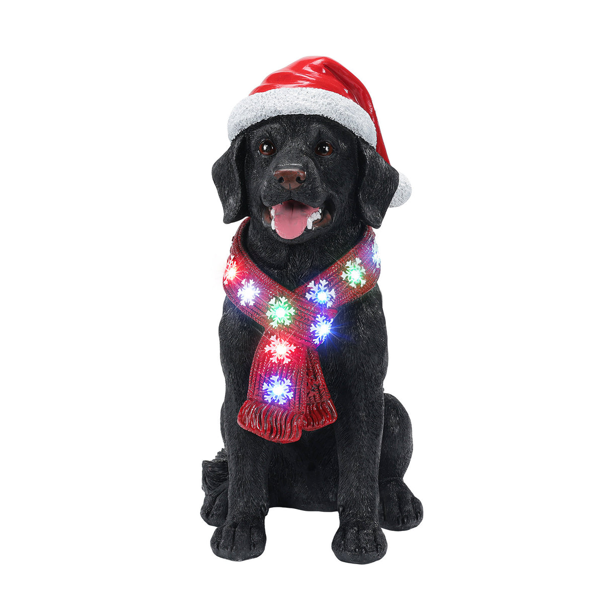 Lighted Christmas Golden Retriever Dog Statue, Santa Hat Puppy Figurine with LED Scarf