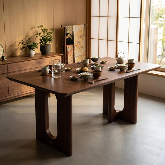 62.9-inch rectangular solid wood dining table; a minimalist, modern design suitable for kitchens, dining rooms and living rooms, in walnut finish