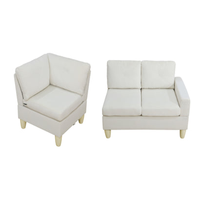95.5 x 75 Inches Width Beige Modular L-Shaped Sectional Sofa 6-Seater 4-Piece Massa Flannel Fabric Couch with Chaise